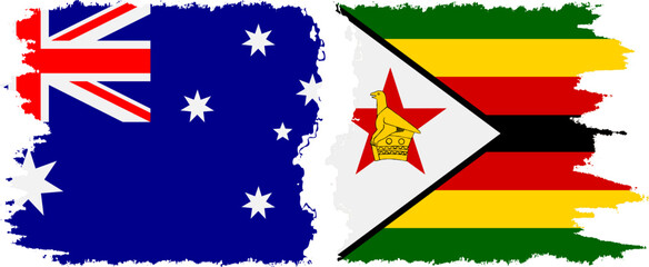 Zimbabwe and Australia grunge flags connection vector