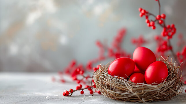 red easter eggs in a basket
