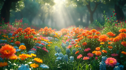 Obraz na płótnie Canvas Beautiful garden with blooming flowers.