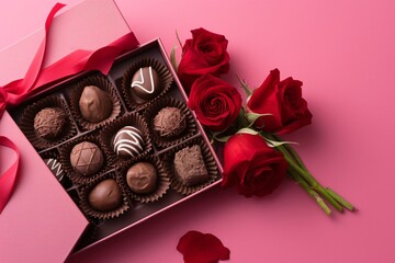 a box of chocolates and roses