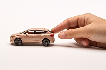a finger touching a toy car