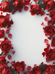 Heartfelt Frame: A Pristine White Canvas Embraced by Passionate Red Roses, Awaiting Your Valentine's Day Masterpiece