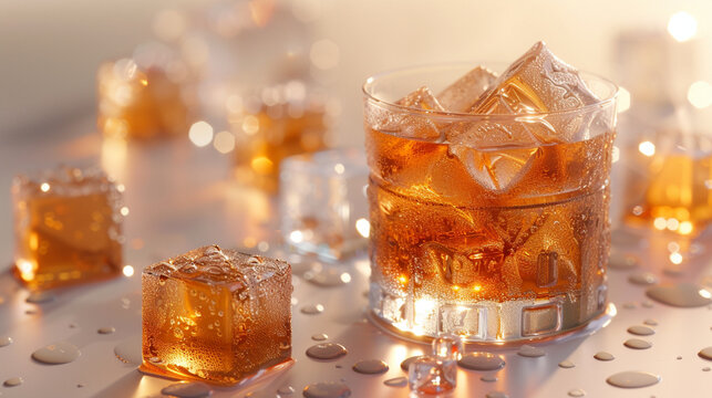 arrack ice cubes on a white background with realistic lighting and reflections