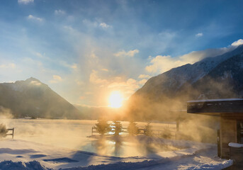 Sunrise over the Achensee on a sunny winter day
