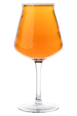 Chilled craft beer in tulip glass isolated on white