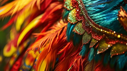 Intricate Patterns and Vibrant Hues in Close-Up Feather Image