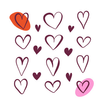 set of different doodle hearts. hearts of different shapes.