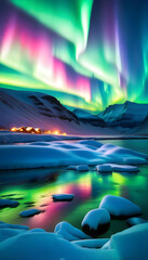 Verdunkelungsvorhänge Aurora Borealis, Northern Lights, Nature, Sky, Night, Astronomy, Aurora, Polar, Celestial, Spectacular, Beauty, Atmospheric, Green, AI Generated.