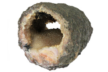 quartz geode from Morocco isolated on white background