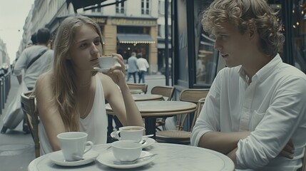 In a street cafe in Paris on a summer morning