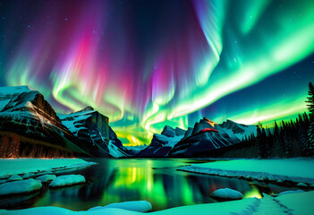 Aurora Borealis, Northern Lights, Nature, Sky, Night, Astronomy, Phenomenon, Aurora, Polar, Light Show, Celestial, Spectacular, Beauty, Atmospheric, Green, AI Generated.