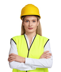 Engineer in hard hat on white background