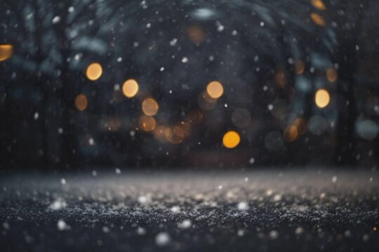 Blurry Street Video With Lights in Background, Snowfall, Bokeh