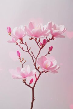 Blooming Pink Magnolia Branch, Pink spring magnolia flowers branch