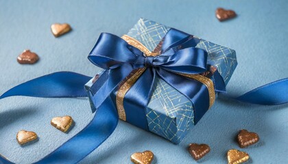 青いギフトボックスとチョコレート