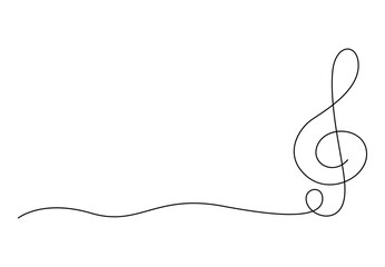 Single continuous line drawing of treble clef. Isolated on white background vector illustration. Free vector