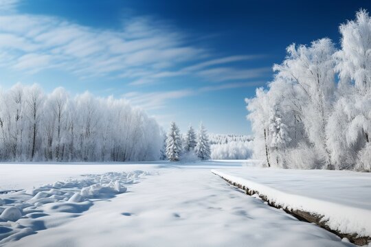 Photo Winter tranquility Landscape adorned with snow covered trees in a serene setting