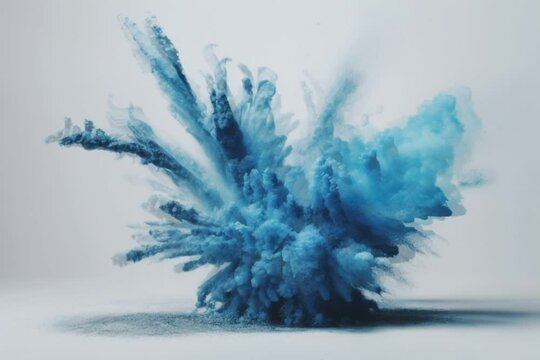 Blue Explosion of Powder on White Background