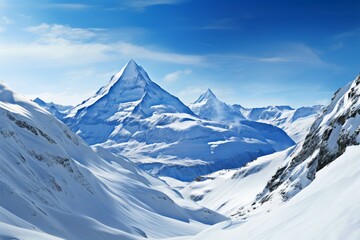 Fototapeta na wymiar Majestic panorama Snowy mountain vista captured in expansive panoramic view