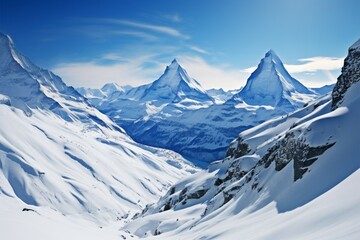 Obraz premium Majestic panorama Snowy mountain vista captured in expansive panoramic view
