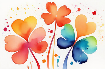 Abstract clovers (shamrock) on beautiful watercolor background. St. Patrick's day concept