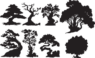 Set Trees. Hand drawn vector illustration	