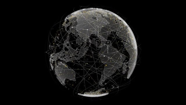 Futuristic digitally generated holographic planet Earth in a loop 360 degree rotation for head up display and user interface design