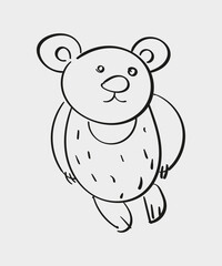 Teddy bear is drawn by hand. Isolated linear doodle vector illustration.