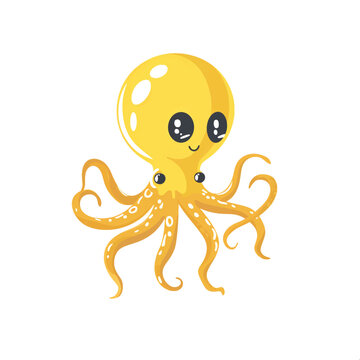 Yellow balloon octopus flat vector isolated on white.