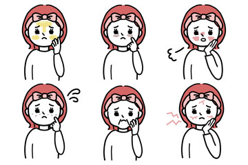 肌に悩みがある女性のイラストセット
