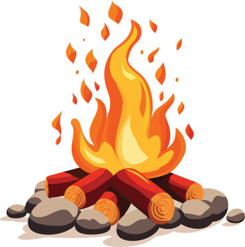 Bonfire flat vector isolated on white.