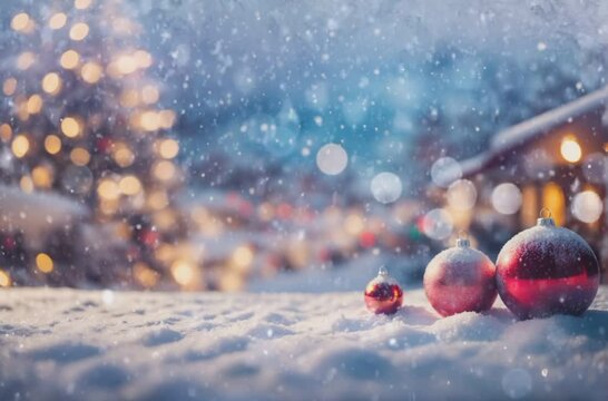 Christmas winter background with snow and blurred bokeh. Merry christmas and happy new year