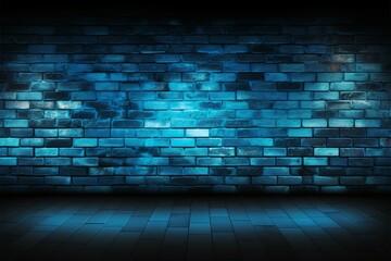Cyberpunk aesthetics 3D rendering of a dark blue brick wall