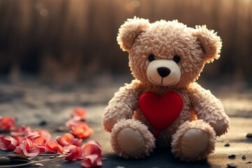 Adorable romance Teddy bear with red heart, ideal for Valentines