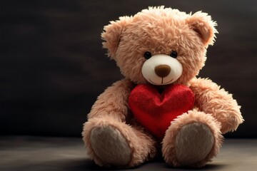 Heartfelt cuddle Teddy bear holds red heart, perfect Valentines symbol