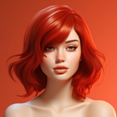 Obraz premium Portrait of a beautiful girl with red hair on a red background, Ai Generated