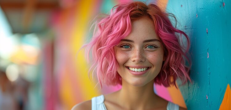 Pink Hair, White Shirt: A Catchy, Optimized Adobe Stock Title for a Monthly Event Trend Generative AI