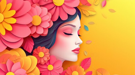 Enchanting paper cut artwork showcasing woman's face and floral elements for international women s day
