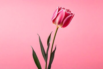 Pink single tulip flower on pink background
