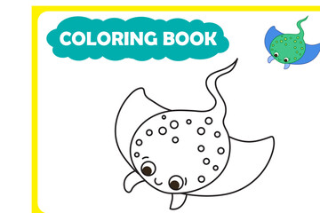 Coloring page for kids. Sea animals, vector image