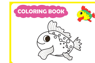 Coloring page for kids. Sea animals, vector image