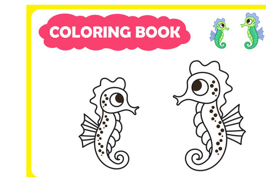 Coloring page for kids. Sea animals, vector image