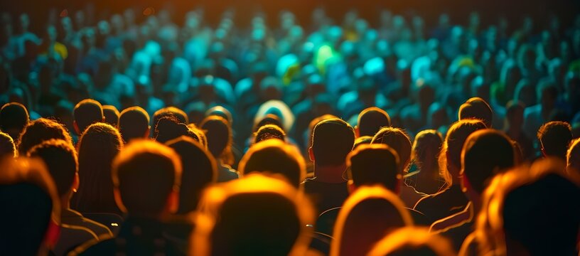 Audience at a live event captured in warm light. crowd enjoying show. immersive experience in concert hall. AI