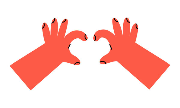 Hand drawn cute illustration heart with arms sign. Fall in love feeling hand gesture in doodle style. Valentine's Day holiday romantic concept sticker, icon. Isolated.