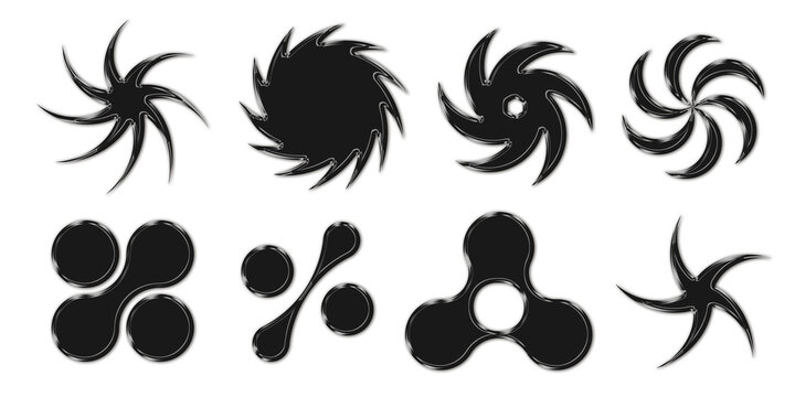 Chrome geometric shapes elements for design. Trendy collection of abstract figures with a shiny metallic effect