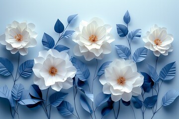 Flower Power: White and Blue Petals in a Blue and White Flower Bouquet Generative AI