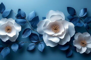 Flower Power: White and Blue Petals in a Blue Sky Generative AI