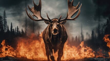 In the heart of the inferno, a moose finds strength.