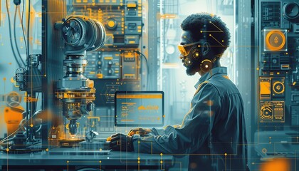 Smart Tools: Man and AI Collaboration, the collaborative relationship between man and AI in tool usage with an image showing a man working alongside AI-powered tools, AI 