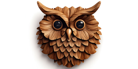 There is a wooden owl with wings on a branch generated ai
